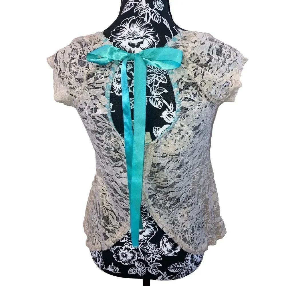 Daytrip Lace T Shirt Slit Back Ribbon Bow Lace Up Casual Fall Spring Buckle
